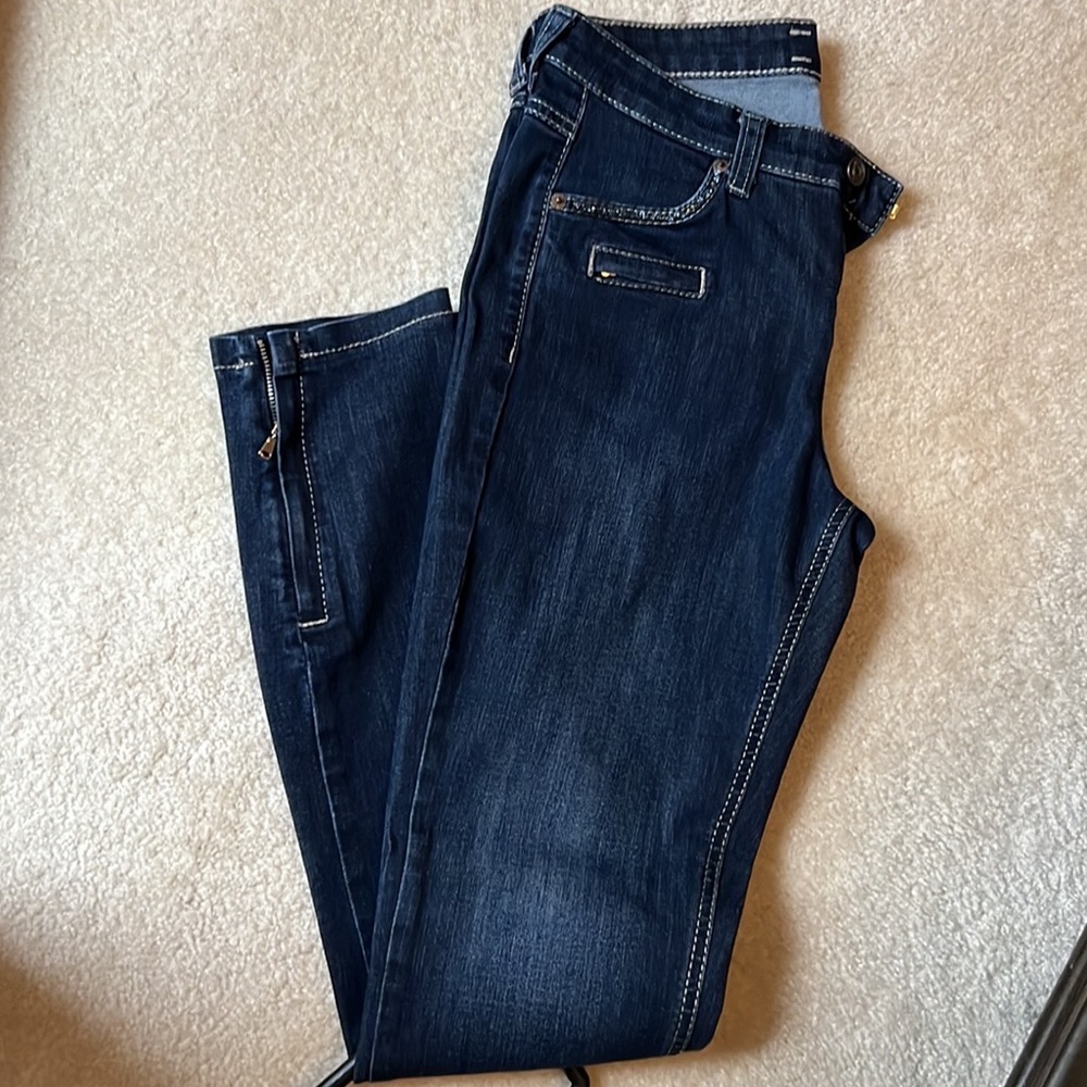 MAC JEANS Women’s Skinny Zip Glam w/pockets lined in blue swarovski crystals